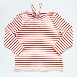 NEW WITH TAG J.CREW Orange & White Striped 3/4 Sleeve Tie Back Top/Shirt Small